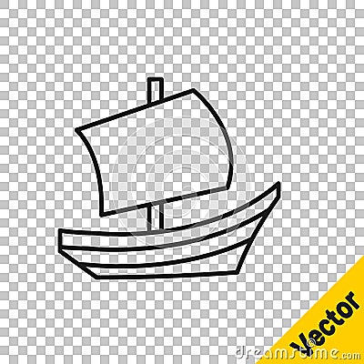 Black line Egyptian ship icon isolated on transparent background. Egyptian papyrus boat. Vector Stock Photo