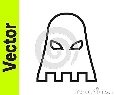 Black line Executioner mask icon isolated on white background. Hangman, torturer, executor, tormentor, butcher, headsman Vector Illustration