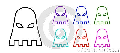 Black line Executioner mask icon isolated on white background. Hangman, torturer, executor, tormentor, butcher, headsman Vector Illustration