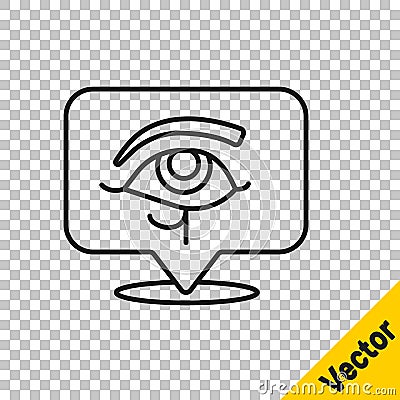 Black line Eye of Horus icon isolated on transparent background. Ancient Egyptian goddess Wedjet symbol of protection Vector Illustration