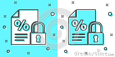 Black line Finance document and lock icon isolated on green and white background. Paper bank document for invoice or Vector Illustration