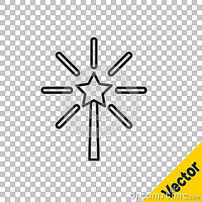 Black line Firework icon isolated on transparent background. Concept of fun party. Explosive pyrotechnic symbol. Vector Vector Illustration