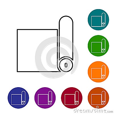 Black line Fitness mat roll icon isolated on white background. Yoga mat rolled. Sport equipment. Set icons in color Vector Illustration