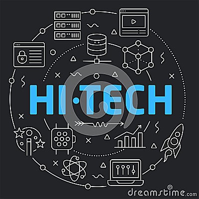 Black Line Flat Circle illustration hitech Vector Illustration