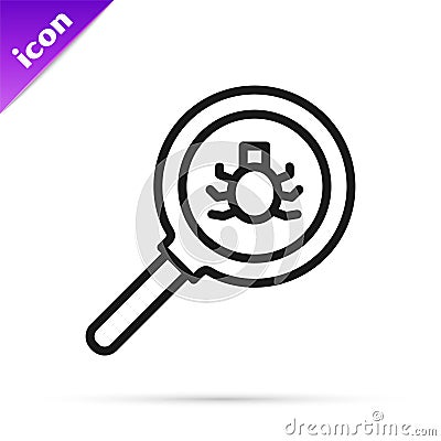 Black line Flea search icon isolated on white background. Vector Vector Illustration