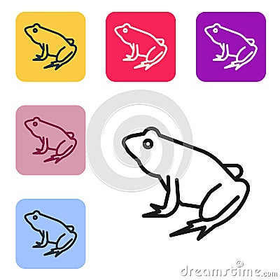 Black line Frog icon isolated on white background. Animal symbol. Set icons in color square buttons. Vector Vector Illustration