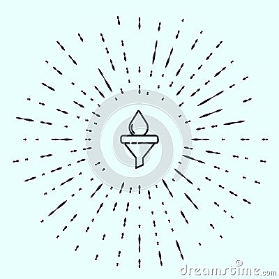 Black line Funnel or filter and motor oil drop icon isolated on grey background. Abstract circle random dots. Vector Vector Illustration