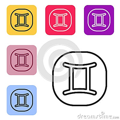 Black line Gemini zodiac sign icon isolated on white background. Astrological horoscope collection. Set icons in color Vector Illustration