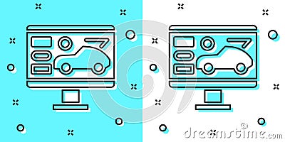 Black line Hardware diagnostics condition of car icon isolated on green and white background. Car service and repair Vector Illustration