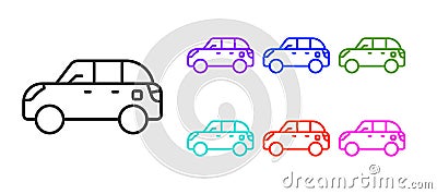 Black line Hatchback car icon isolated on white background. Set icons colorful. Vector Vector Illustration