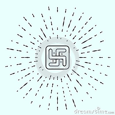 Black line Hindu swastika religious symbol icon isolated on grey background. Abstract circle random dots. Vector Vector Illustration