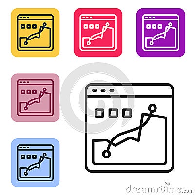 Black line Histogram graph photography icon isolated on white background. Set icons in color square buttons. Vector Stock Photo