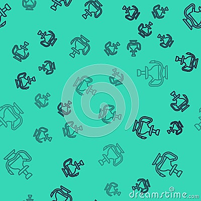 Black line Hookah icon isolated seamless pattern on green background. Vector Vector Illustration