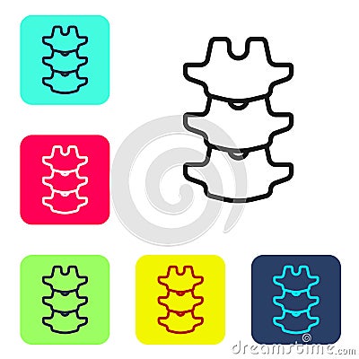 Black line Human spine icon isolated on white background. Set icons in color square buttons. Vector Vector Illustration