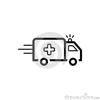 Black line icon for Ambulance van, medical and car Vector Illustration