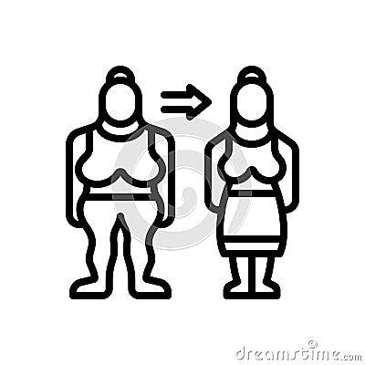Black line icon for Became, obesity and female Vector Illustration