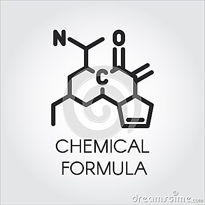 Black line icon of chemical formula. Medicine, science, biology, chemistry theme. Vector contour label Vector Illustration