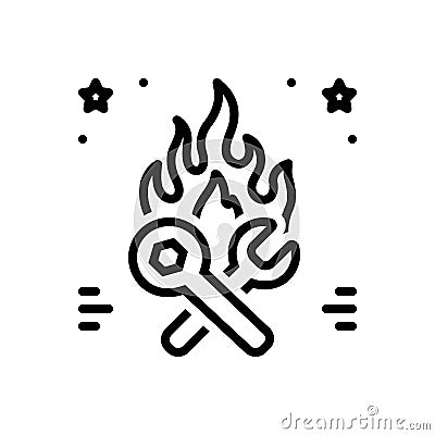 Black line icon for Hotfix, quick fix and fire Vector Illustration