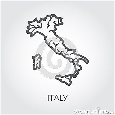 Black line icon of Italy map. European contour border country with signature. Vector illustration Vector Illustration