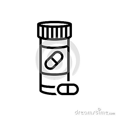 Black line icon for Pills, dose and medicine Vector Illustration