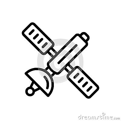 Black line icon for satellite, tracking and tower Vector Illustration