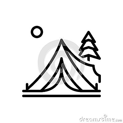 Black line icon for Tent, camp and nature Vector Illustration