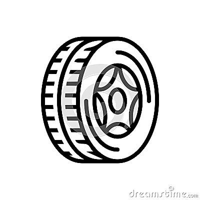 Black line icon for Tire, wheel and rubber Stock Photo