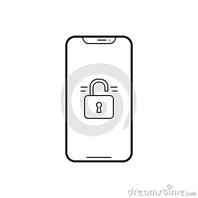 Black line icon for Unlocked Phone, iphone and insecure Vector Illustration
