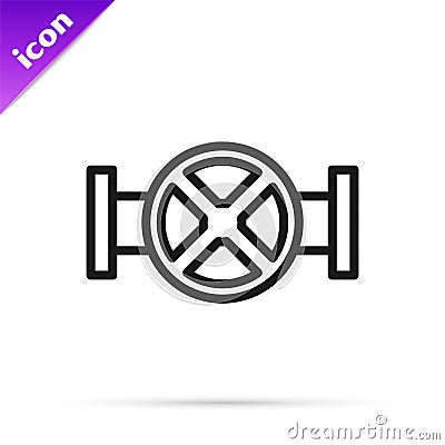 Black line Industry metallic pipe and valve icon isolated on white background. Vector Vector Illustration