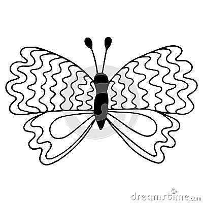 Black line isolated butterfly for tattoo, coloring book Vector Illustration