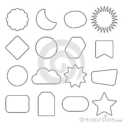 Black line and isolated kids different shapes empty labels icons set design elements set on white Vector Illustration