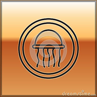 Black line Jellyfish on a plate icon isolated on gold background. Vector. Vector Illustration