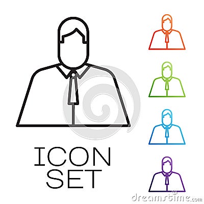 Black line Lawyer, attorney, jurist icon isolated on white background. Jurisprudence, law or court icon. Set icons Vector Illustration