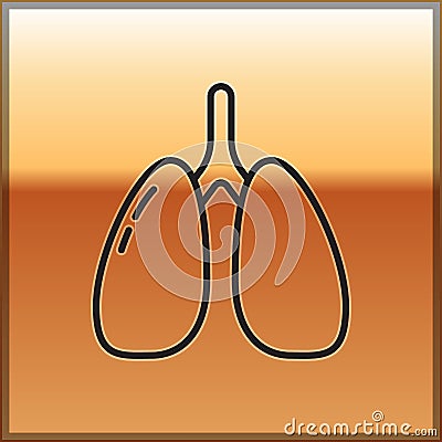 Black line Lungs icon isolated on gold background. Vector. Vector Illustration
