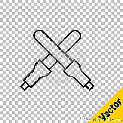 Black line Marshalling wands for the aircraft icon isolated on transparent background. Marshaller communicated with Stock Photo