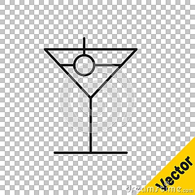 Black line Martini glass icon isolated on transparent background. Cocktail icon. Wine glass icon. Vector Illustration Vector Illustration