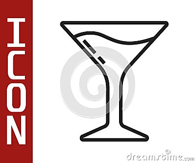 Black line Martini glass icon isolated on white background. Cocktail icon. Wine glass icon. Vector Vector Illustration