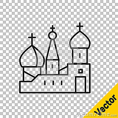 Black line Moscow symbol - Saint Basil`s Cathedral, Russia icon isolated on transparent background. Vector Vector Illustration