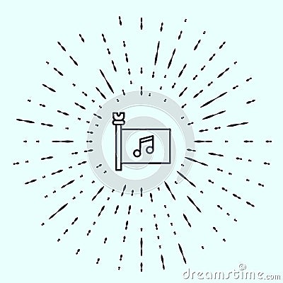 Black line Music festival, access, flag, music note icon isolated on grey background. Abstract circle random dots. Vector Stock Photo