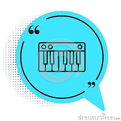 Black line Music synthesizer icon isolated on white background. Electronic piano. Blue speech bubble symbol. Vector Vector Illustration