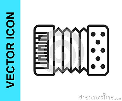 Black line Musical instrument accordion icon isolated on white background. Classical bayan, harmonic. Vector Vector Illustration