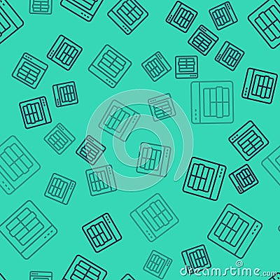 Black line MySQL code icon isolated seamless pattern on green background. HTML Code symbol for your web site design Vector Illustration