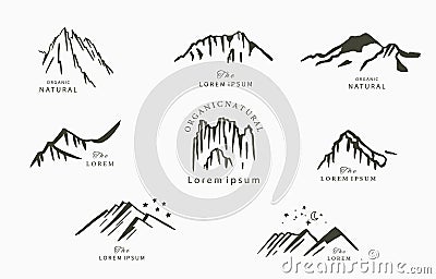 Black line natural with mountain and star Vector Illustration