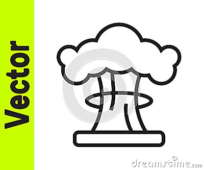 Black line Nuclear explosion icon isolated on white background. Atomic bomb. Symbol of nuclear war, end of world. Vector Vector Illustration