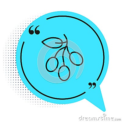 Black line Olives branch icon isolated on white background. Blue speech bubble symbol. Vector Vector Illustration