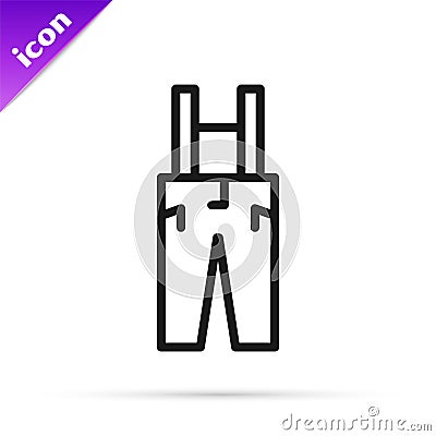 Black line Pants with suspenders icon isolated on white background. Vector Vector Illustration