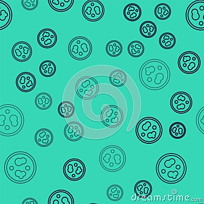 Black line Petri dish with bacteria icon isolated seamless pattern on green background. Vector Vector Illustration