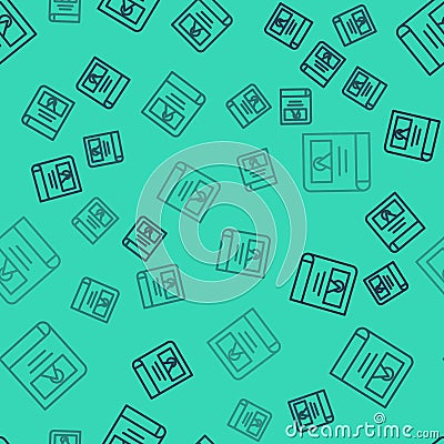 Black line Photo album gallery icon isolated seamless pattern on green background. Vector Stock Photo