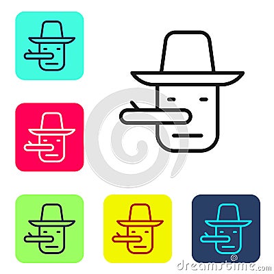 Black line Pinocchio icon isolated on white background. Set icons in color square buttons. Vector Vector Illustration