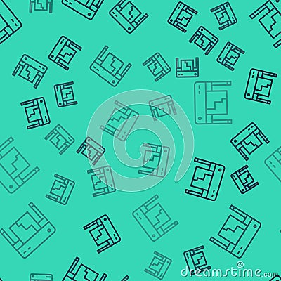 Black line Plotter icon isolated seamless pattern on green background. Large format multifunction printer. Polygraphy Vector Illustration